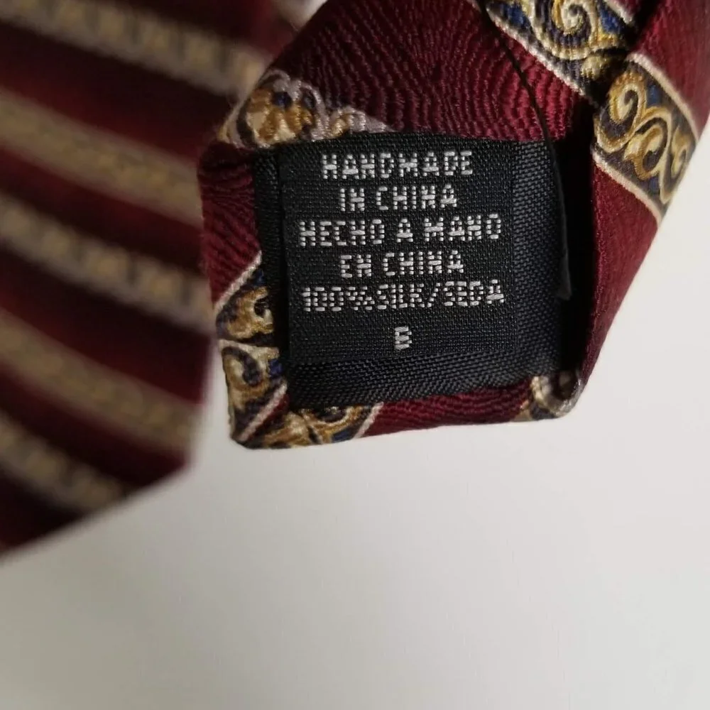 Van Heusen 100% Silk Striped Print Red Gold Tie